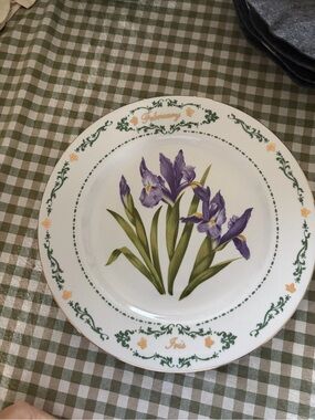 February Iris Decorative Dinner Plate - White with Purple Floral Motif